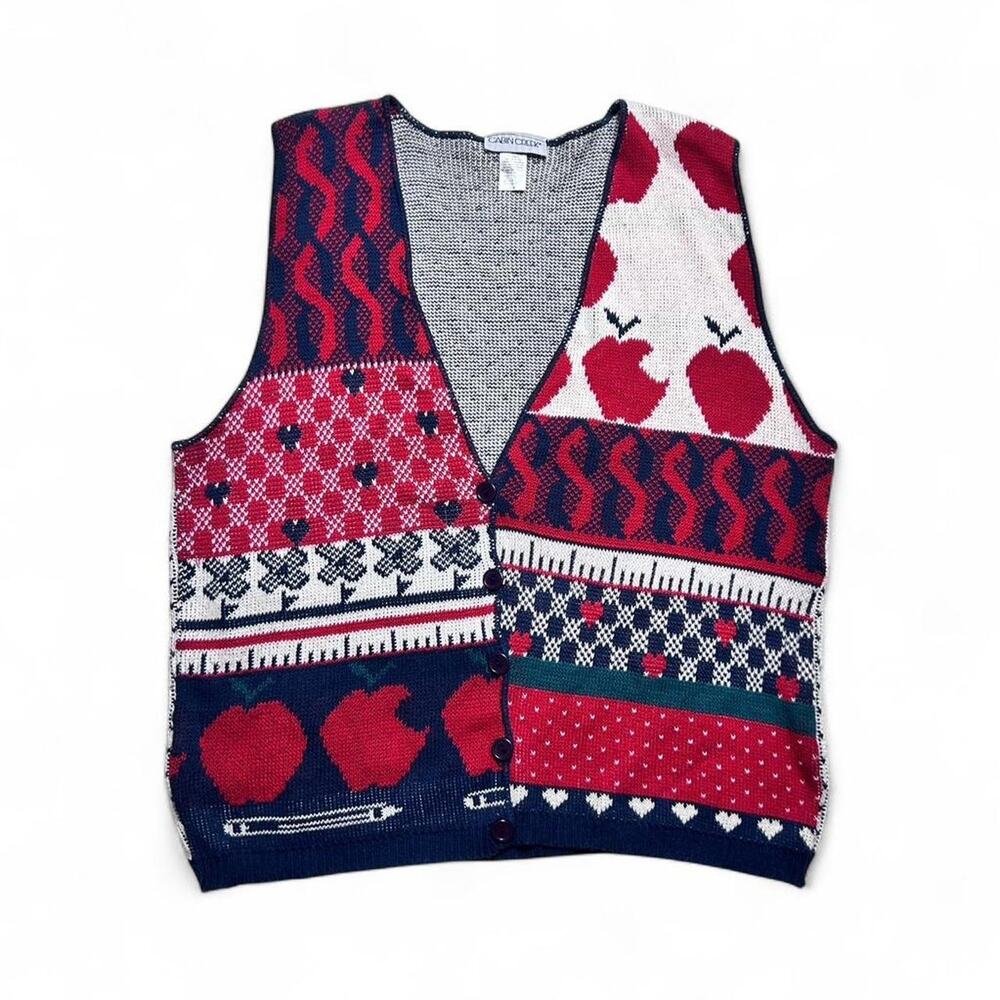 Cabin Creek 90s Vintage Teacher Patchwork Pattern Knit Sweater Vest 1X